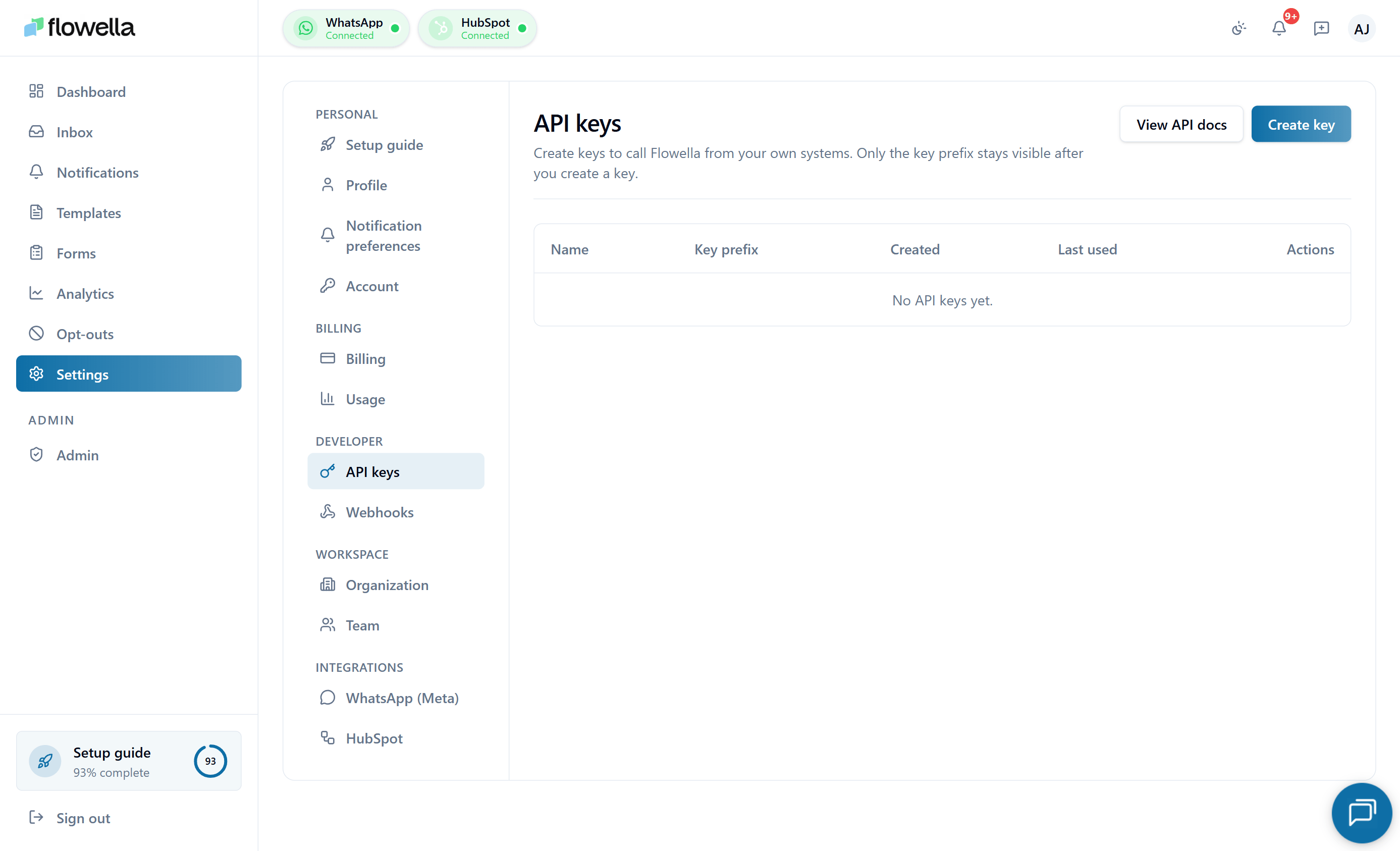 Flowella API keys