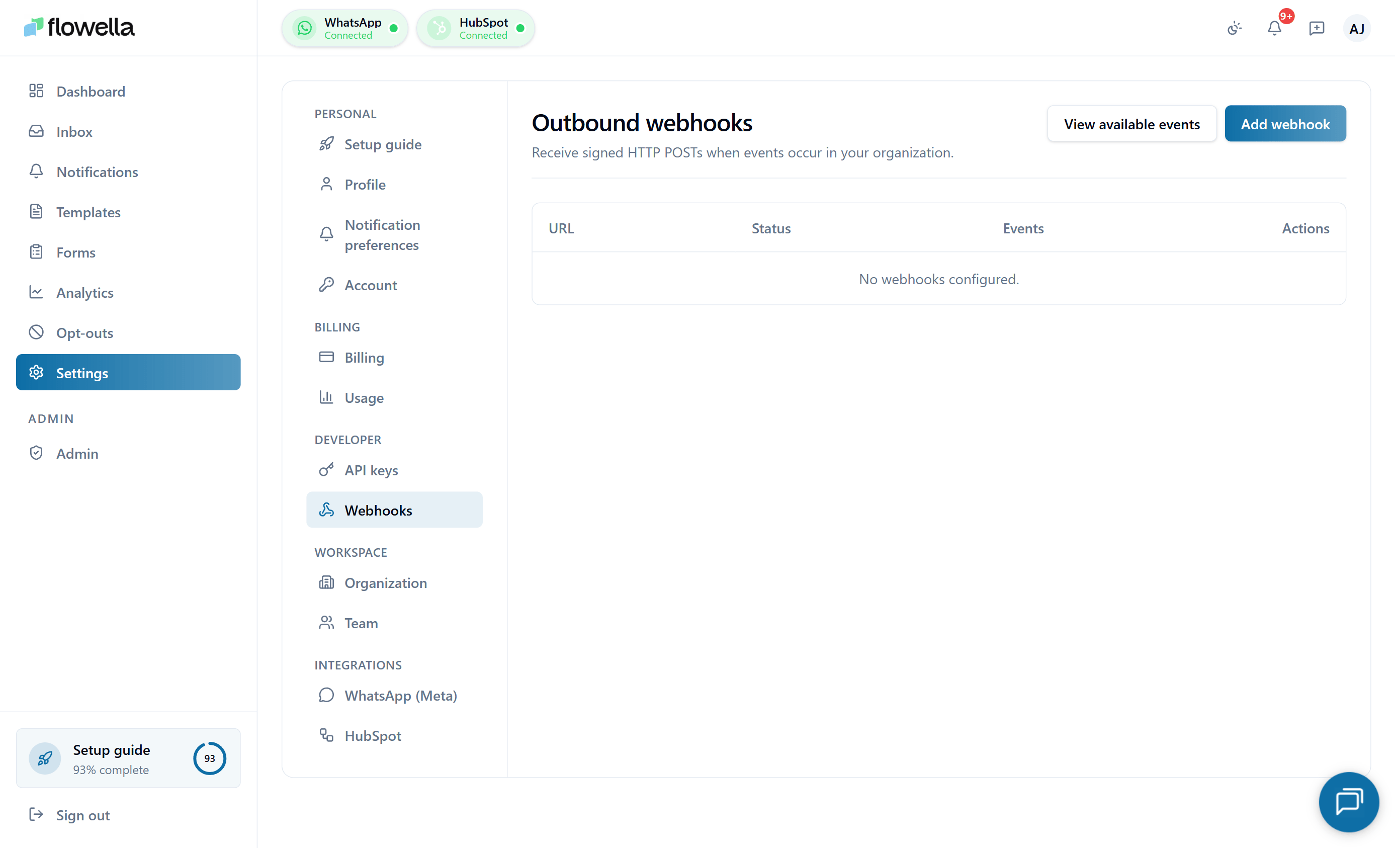 Flowella outbound webhooks