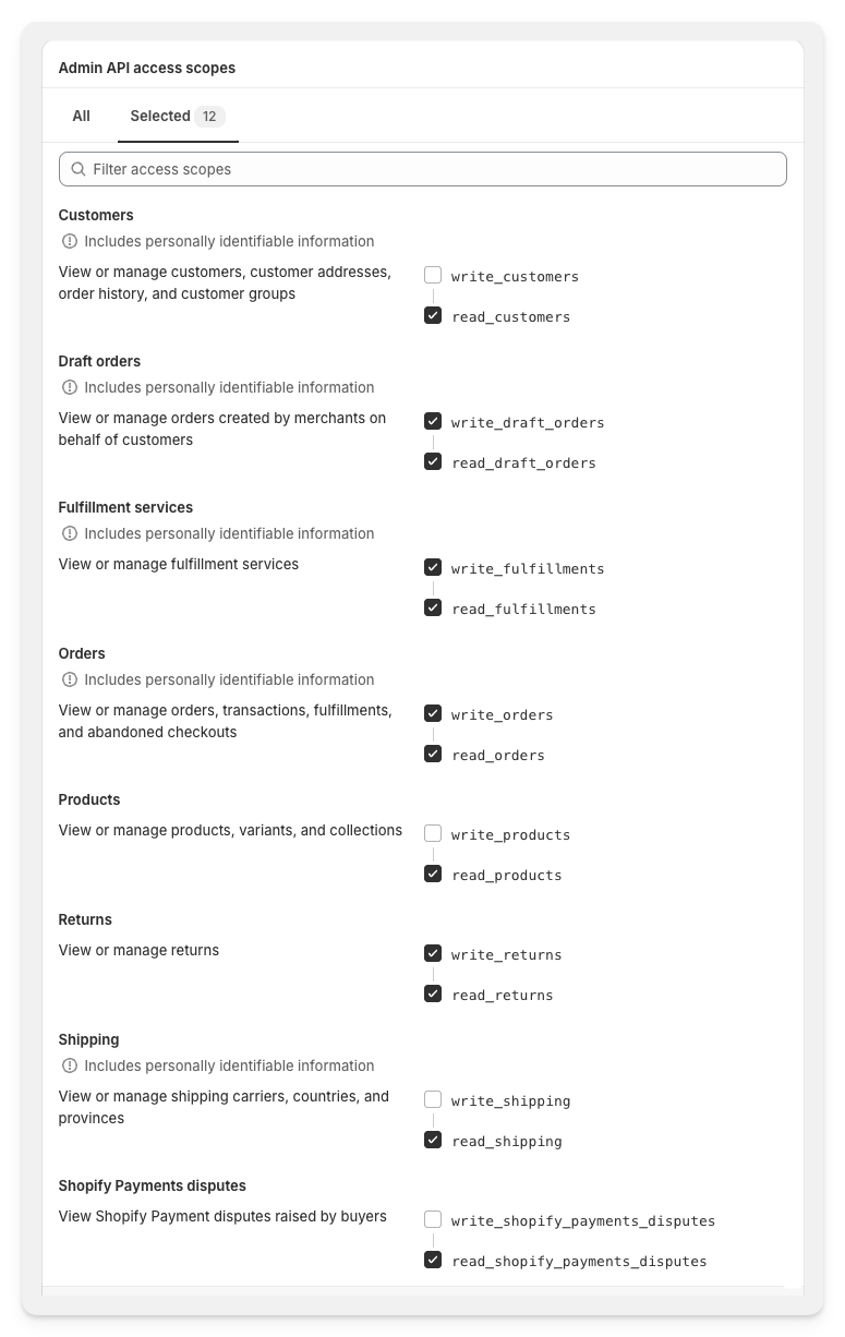 Correct Shopify API Config
