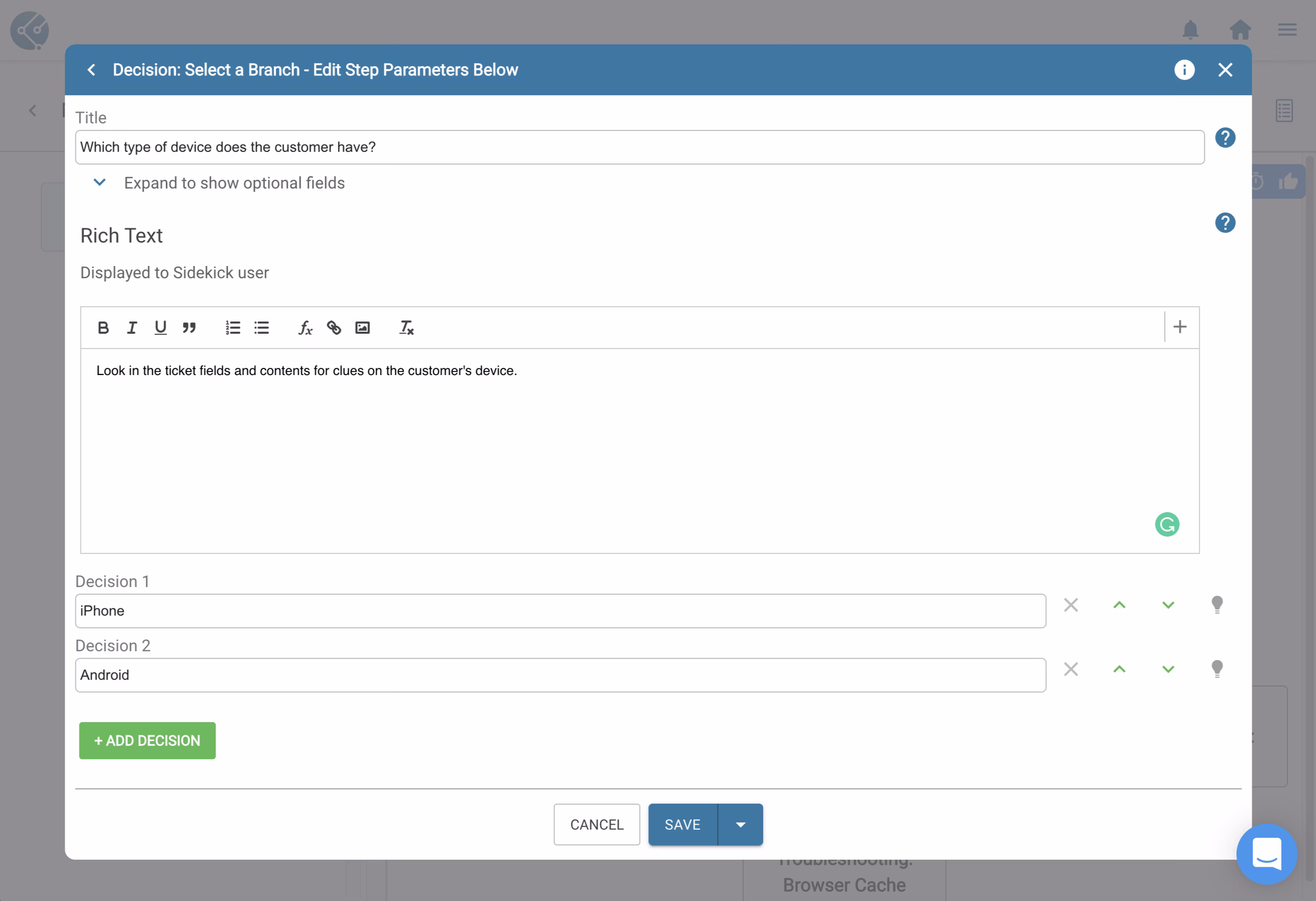 Populated Decision Step