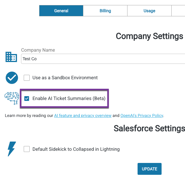 Highlighted Enable AI Ticket Summaries
