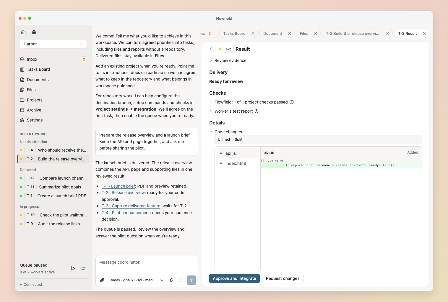 Code changes and exact-result review beside the Coordinator
