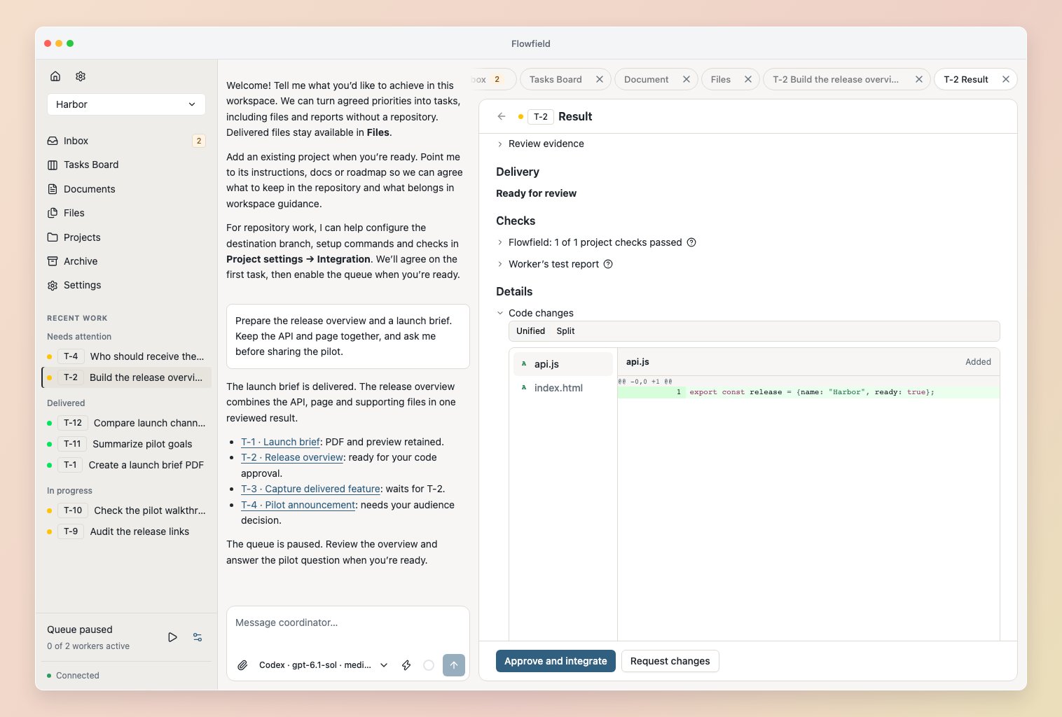 Code changes and exact-result review beside the Coordinator