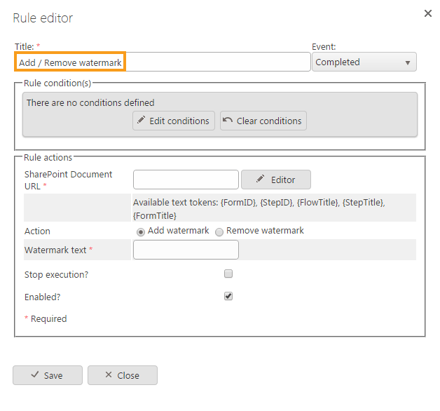 Add/remove watermark rule configuration