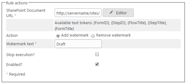 Watermark rule action configuration