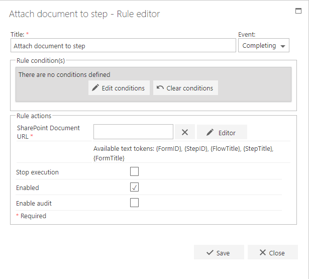 Attach document to step business rule configuration