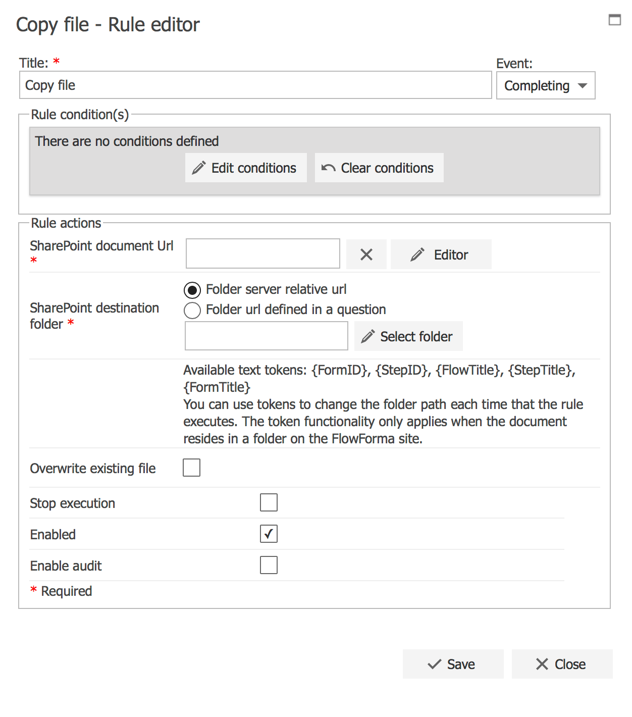 Copy file rule in the Flow Designer