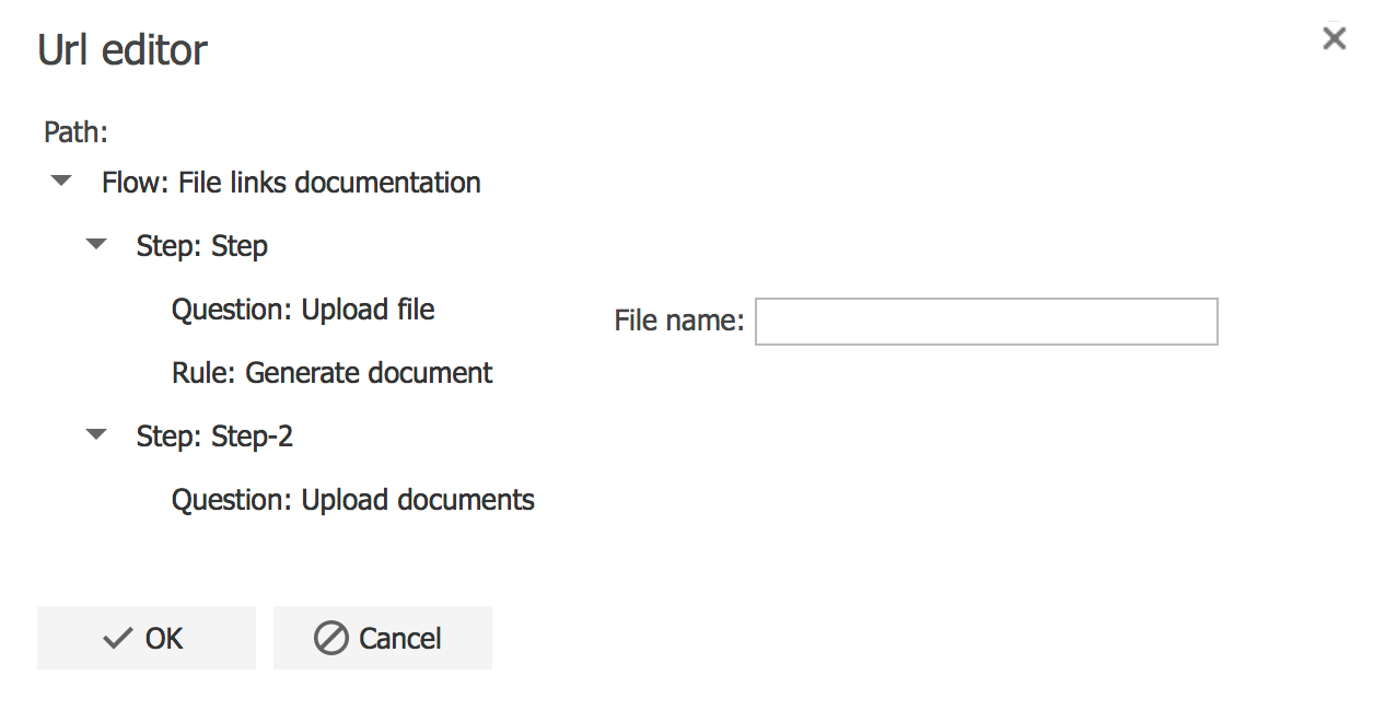 Selecting a file upload question or document generation rule