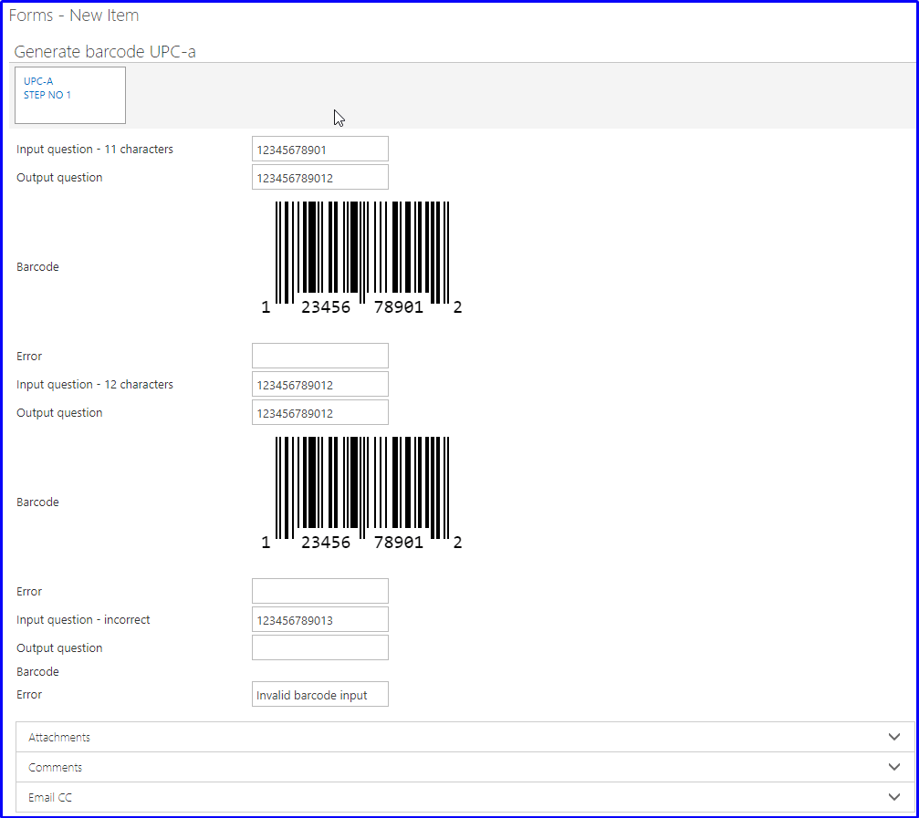 UPC-a barcode generated on a form