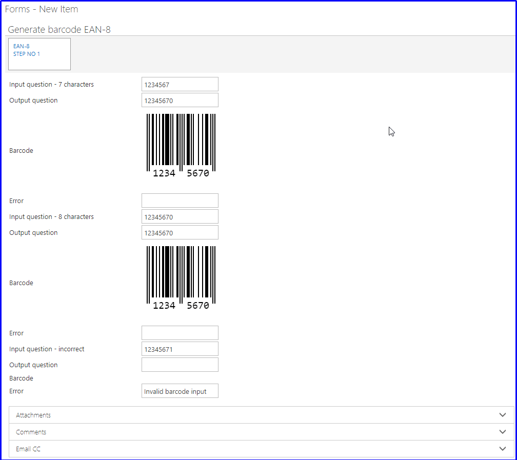 EAN-8 barcode generated on a form