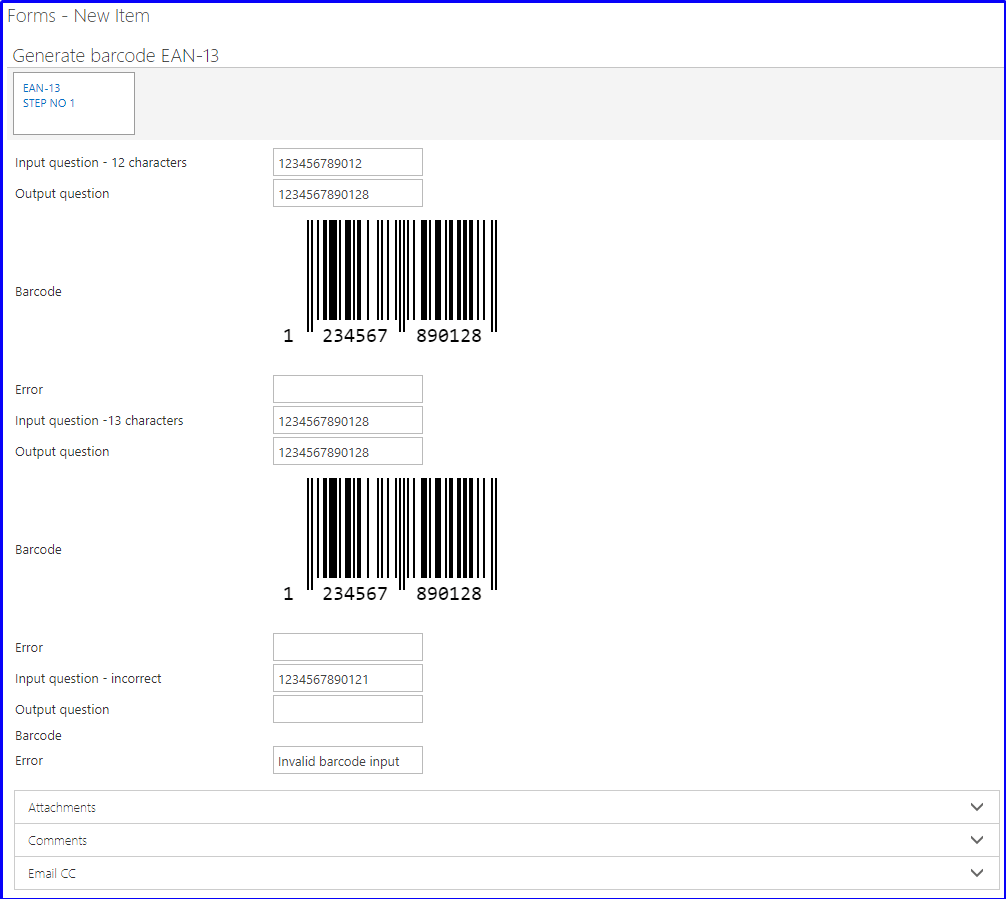EAN-13 barcode generated on a form