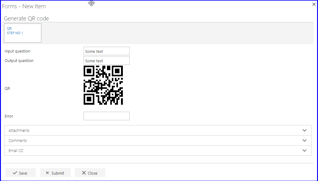 QR code generated on a form