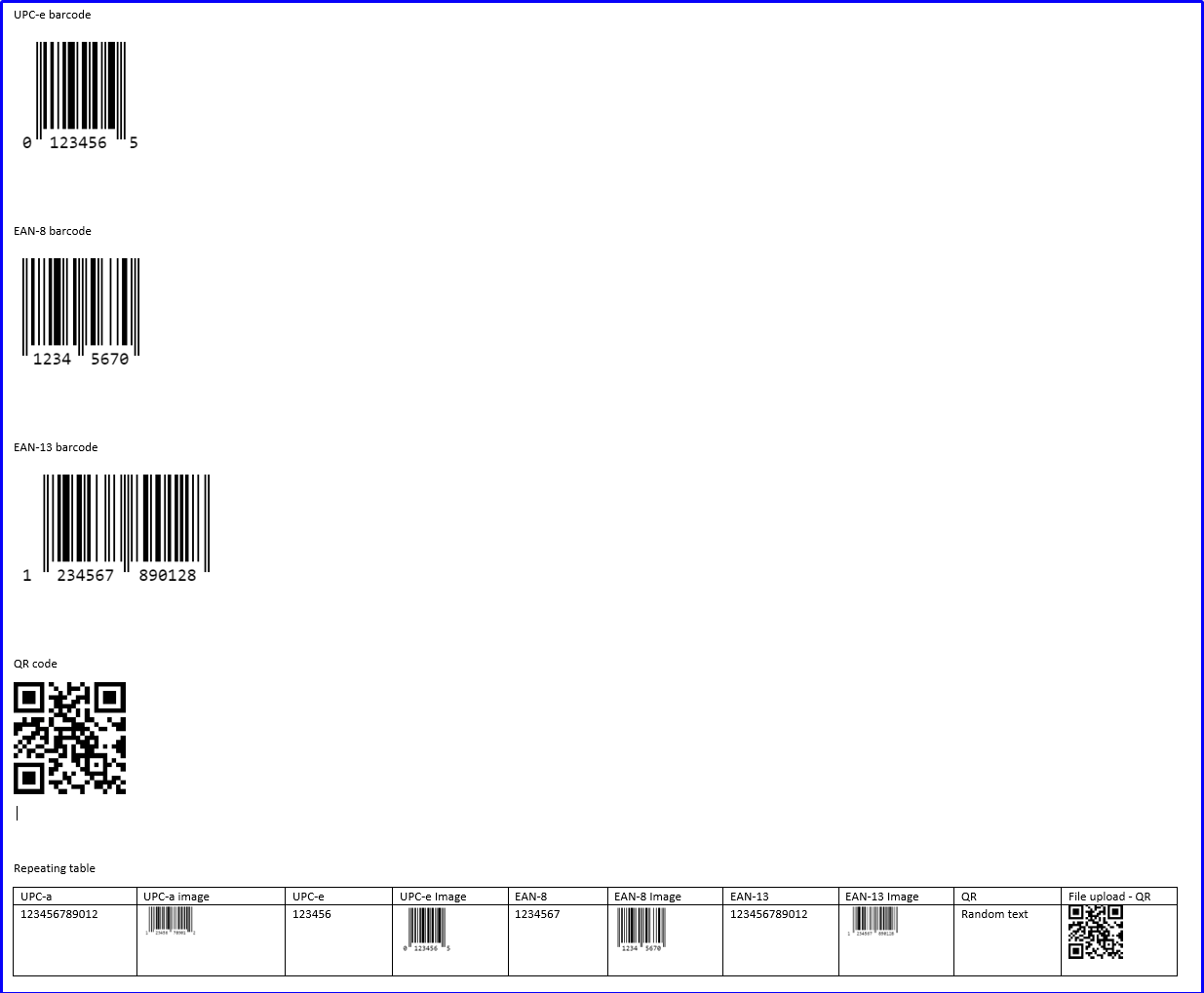 Barcode included in a generated document