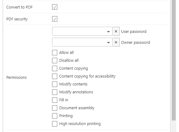 PDF security options