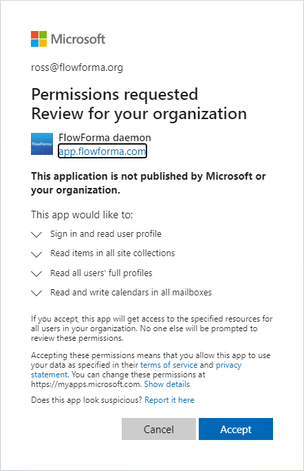 The daemon permissions consent screen