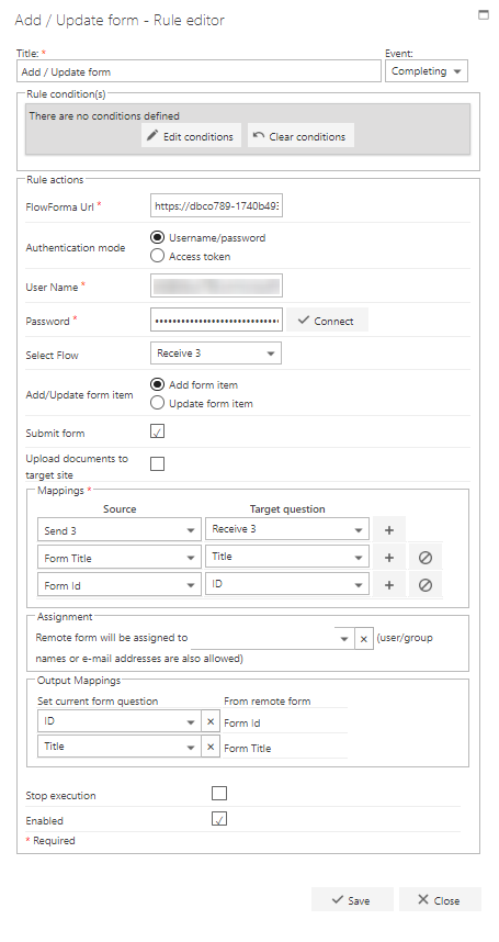 Add a new form rule configuration
