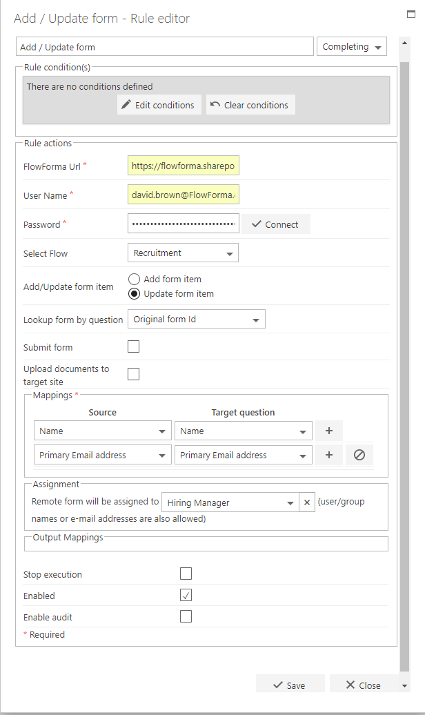 Update an existing form rule configuration