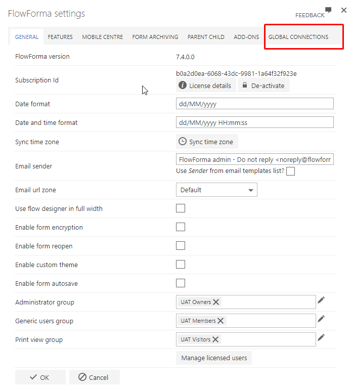 Opening FlowForma settings