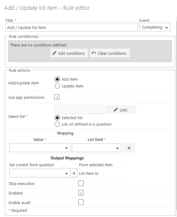 Add a list item rule configuration
