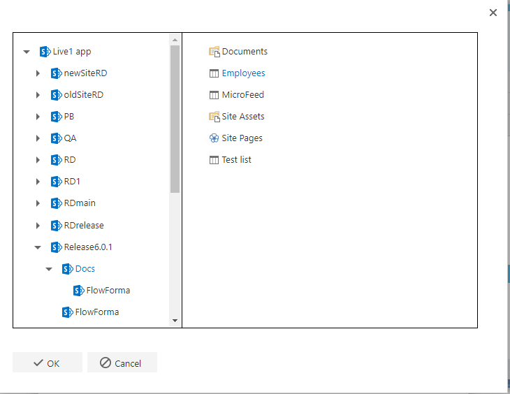 Selecting the list to add items to