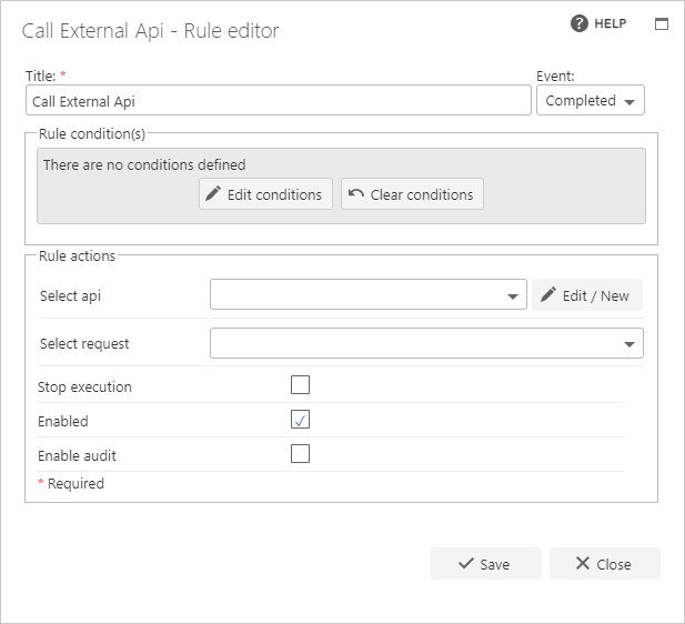 Call External API rule configuration