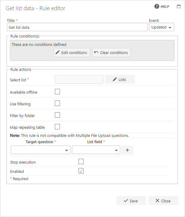 Get List Data rule configuration
