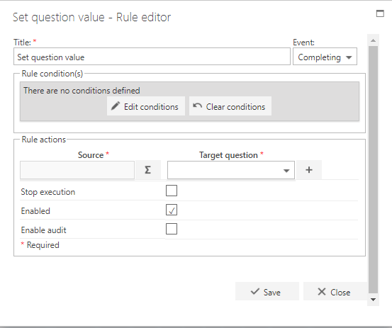 Set question value rule configuration