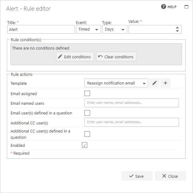 Alert business rule configuration