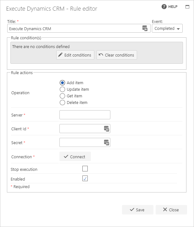 Execute Dynamics CRM rule configuration