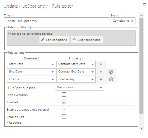 Update HubSpot entry rule