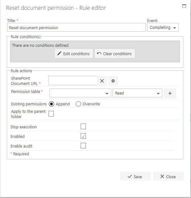 Reset document permission rule