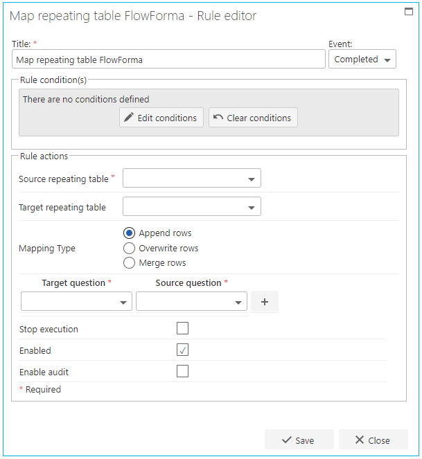 Map repeating table rule configuration