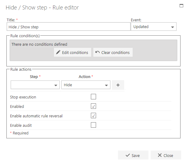 Hide/show step rule configuration