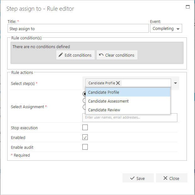 Step assign to rule configuration