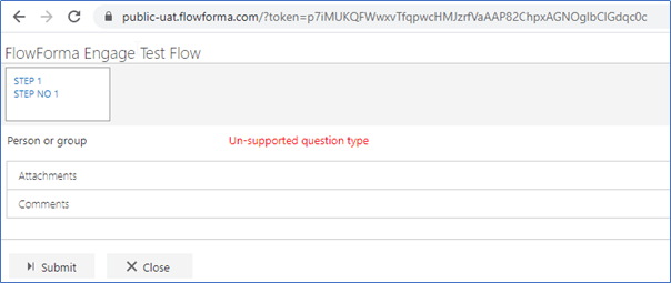 Rendered form showing un-supported question type label