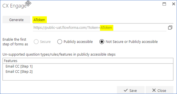 Token field generating a URL