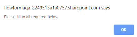 Required fields warning pop-up