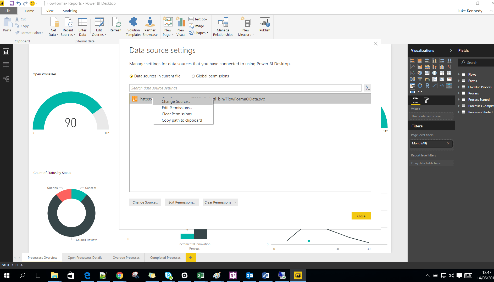 Changing the data source to the required OData link