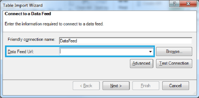 Entering the OData feed URL