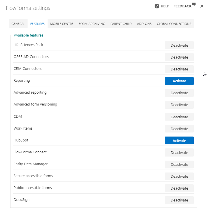 Features tab