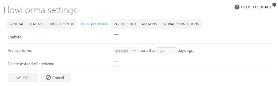 Form archiving settings