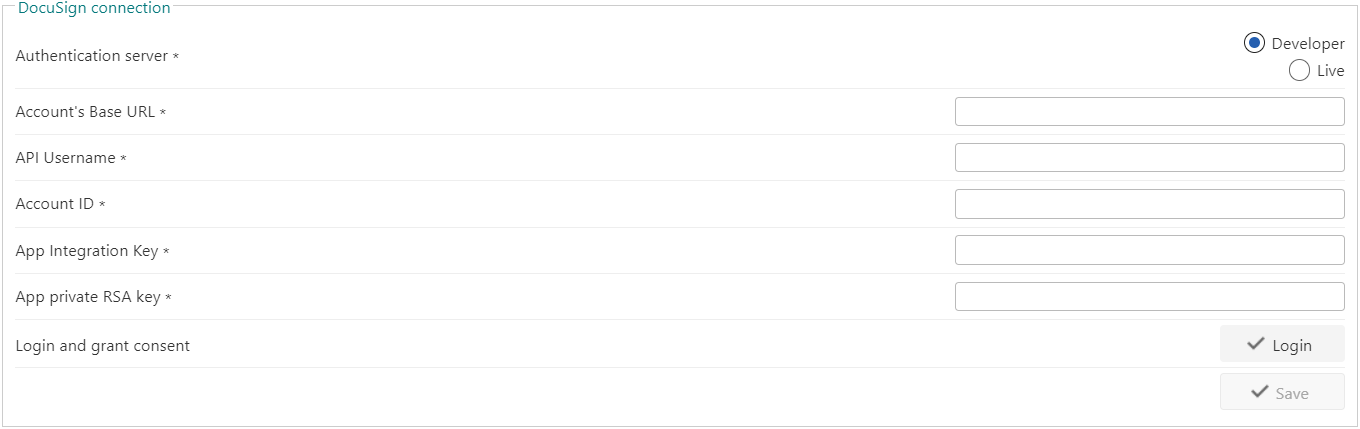 DocuSign connection form
