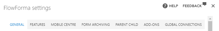 Settings tabs