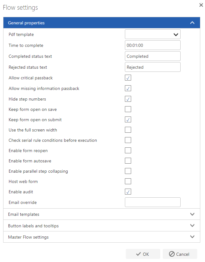 Flow level settings audit option