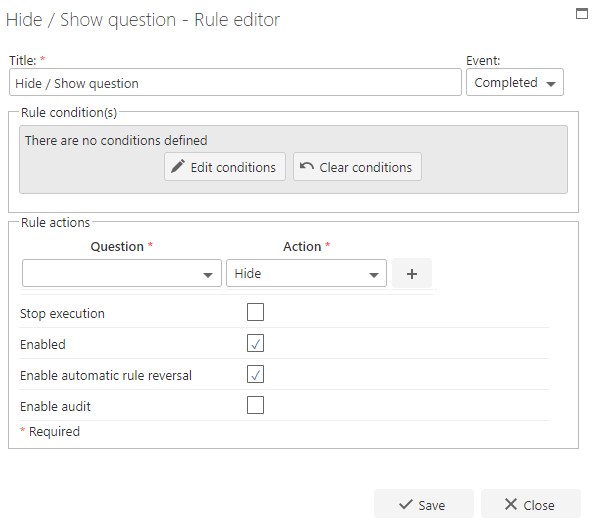 Business rule editor audit option