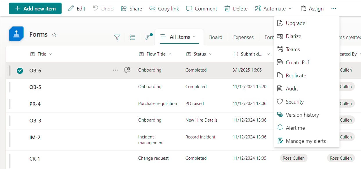Audit option in the ITEMS ribbon