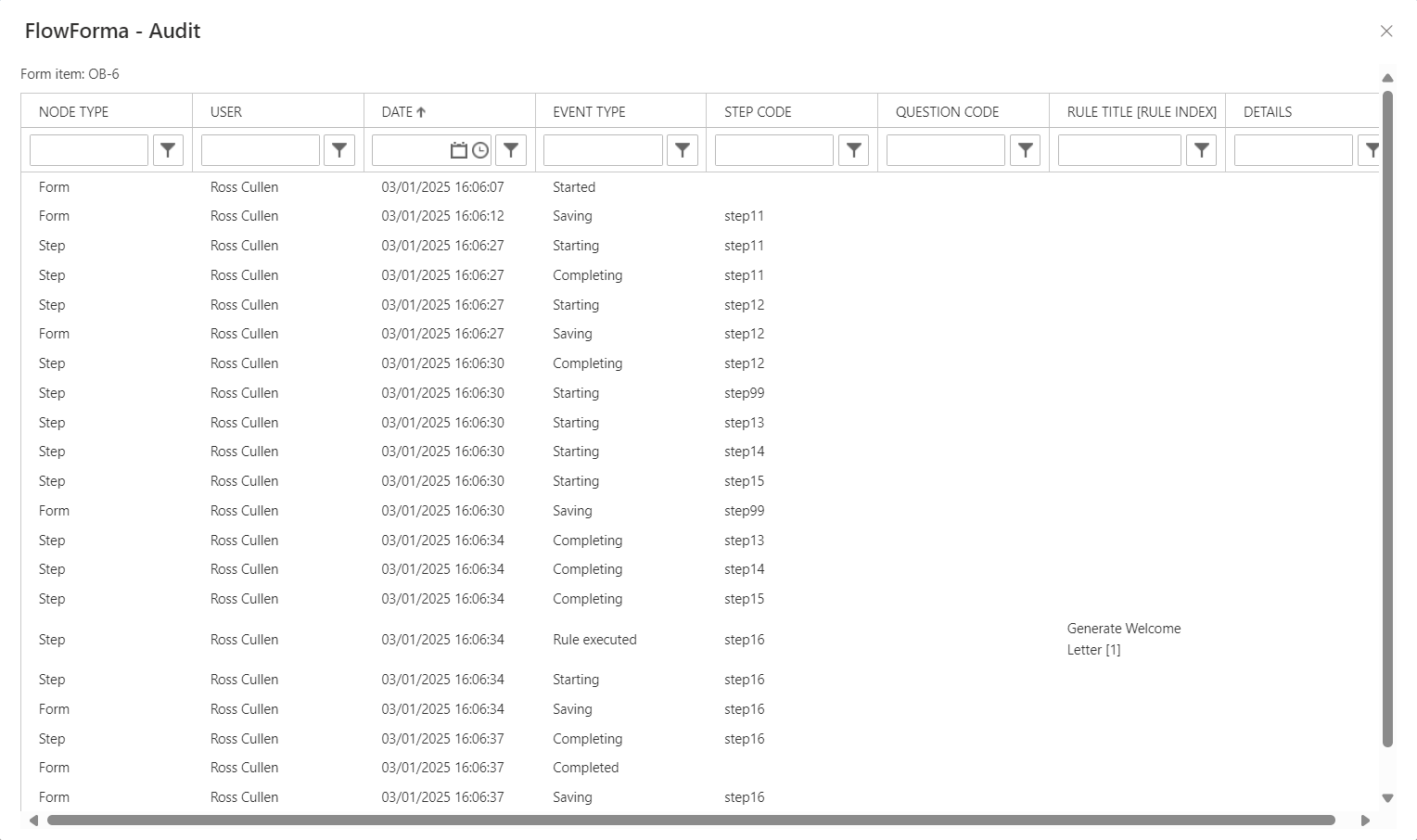 Audit log dialogue with logged details
