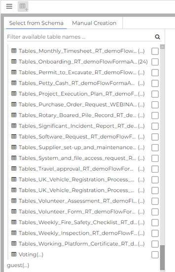 Selecting the database and table
