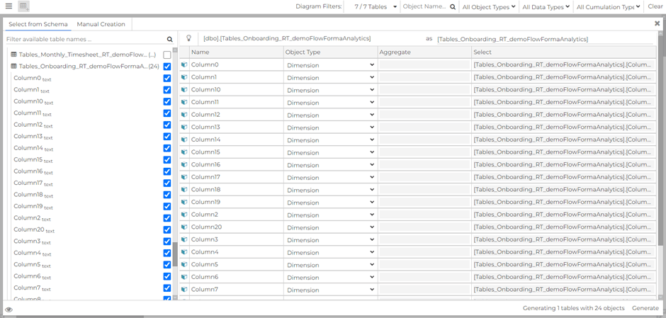 Selecting table data and Generate