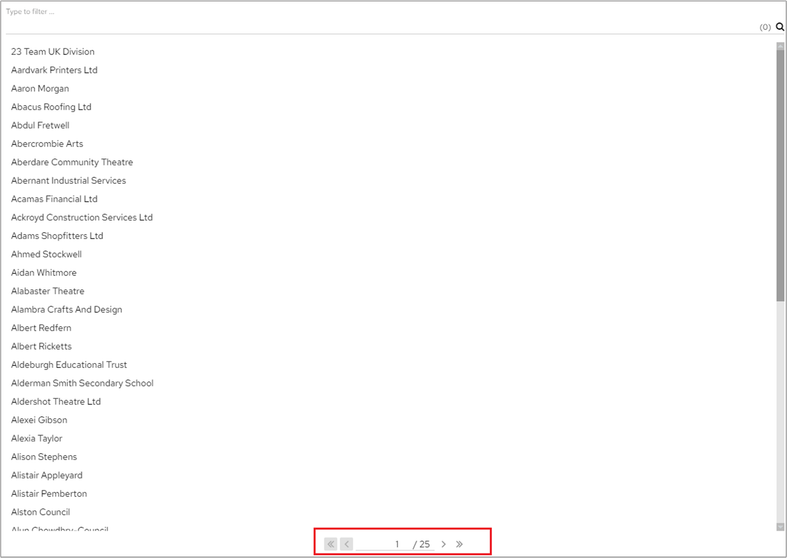 Default Value pop-up panel with pagination